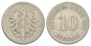 Германия 10 пфеннигов 1875 J KM 4, J. 4 медно-никель 4701-1059