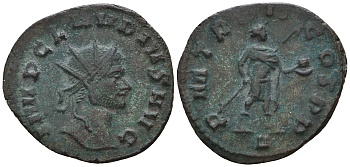 Римская Империя антониниан 269 Клавдий II Готский, IMP CLAVDIVS AVG, бюст императора / PM TR P II COS P P, император с копьем, Рим RIC 12 биллон 1073-25-26