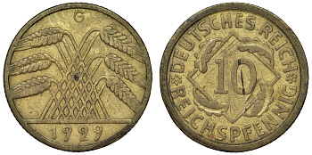 Германия 10 рейхспфеннигов 1929 G KM 40, J. 317 алюминиевая бронза 4121-923