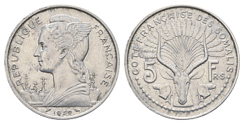 Французское Сомали 5 франков 1959 KM 10 алюминий 4672-134