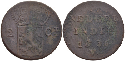 Нидерландская Восточная Индия 2 цента 1836 V KM 291 медь 31-1035