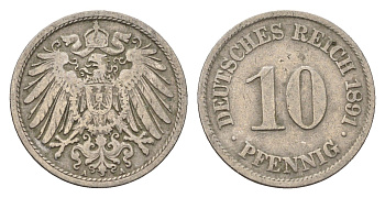 Германия 10 пфеннигов 1891 A KM 12, J. 13 медно-никель 4696-656