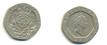 Великобритания 20 пенсов 1989 Елизавета II (1952-2022) KM 939, Spink 4361 (G2) медно-никель 59-435