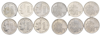 Испания лот из 6 монет (без повторов) 1 песета 1990, 1997, 1998, 1999, 2000 и 2001 Хуан Карлос I (1975-2014) KM 832 алюминий 4611-663-668