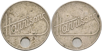 Англия жетон ND HARRISONS, диаметр 26,5 мм., с отверстием белый металл 69-236