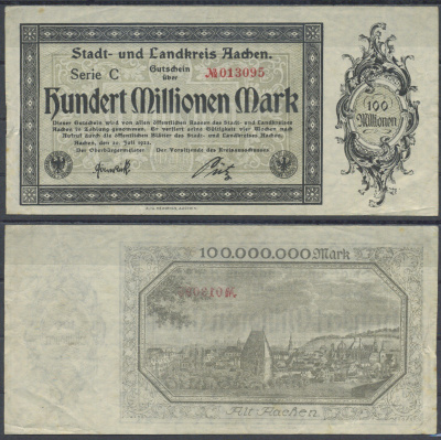 Аахен 100000000 марок 1923 бумага 6285-49-1-2