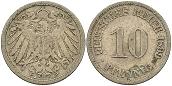 ГЕРМАНИЯ 10 ПФЕННИГОВ 1899 J KM 12, J. 13 медно-никель 4401-1056
