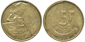 Бельгия 5 франков 1986 Belgie KM 164 алюминиевая бронза 4128-932