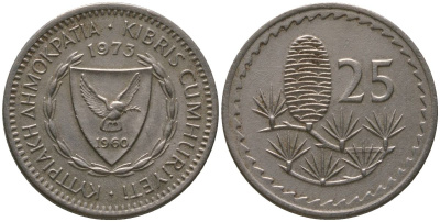 Кипр 25 милей 1973 KM 40 медно-никель 4567-661