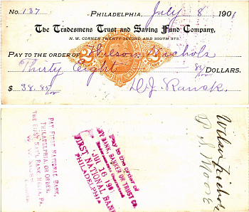 США чек на 38,85 долларов 1901 Филадельфия бумага 3295-116-3-2
