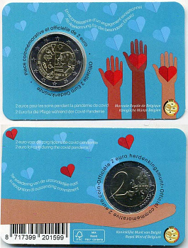 Бельгия 2 евро 2022 В честь здравоохранения во время ковид-пандемии, в оригинальном блистере KM 429 биметалл BU 5-6-3-22