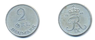 ДАНИЯ 2 ЭРЕ 1969 C; S, ФРЕДЕРИК IX (1947-1972) KM 840.2 цинк 51-4333