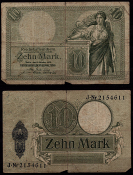 Германия 10 марок 1906 Женщина,аллегорические женщины Pick 9 b бумага 7547-65-2-2