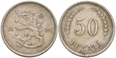 ФИНЛЯНДИЯ 50 ПЕННИ 1934 S KM 26 медно-никель 192-1115