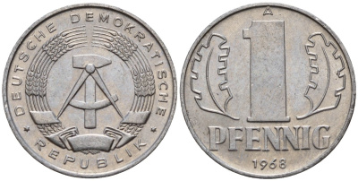ГДР 1 пфенниг 1968 A KM 8.1 алюминий 4189-514
