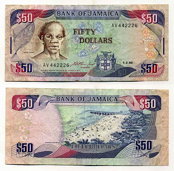 ЯМАЙКА 50 ДОЛЛАРОВ 1993 1 ФЕВРАЛЯ 1993, САМУЭЛЬ ШАРП, ПОДПИСЬ 11 Pick 73b бумага 8588-32-2-1