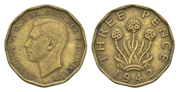 Великобритания 3 пенса 1942 Георг VI (1936-1952) KM 849, Spink 4112 никель латунь 4538-222