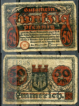 Германия, Эммерих 50 пфеннигов 1918 нотгельд, 15.11.1918 Tieste 1710/10 бумага 8614-40-3-1