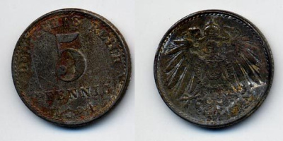 ГЕРМАНИЯ 5 ПФЕННИГОВ 1921 KM 19, J. 297 железо 35-1142