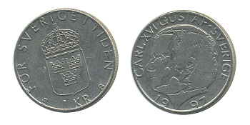 Швеция 1 крона 1997 Карл XVI Густав (1973- ) KM 852a медно-никель 35-431
