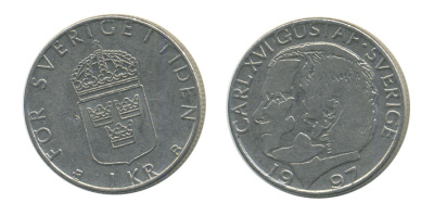 Швеция 1 крона 1997 Карл XVI Густав (1973- ) KM 852a медно-никель 35-431