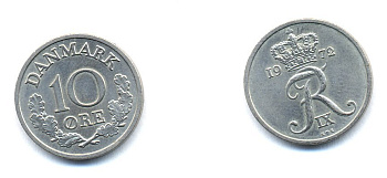 ДАНИЯ 10 ЭРЕ 1972 S; S, ФРЕДЕРИК IX (1947-1972) KM 849.2 медно-никель UNC 51-4414