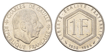Франция 1 франк 1988 30 лет Пятой Республике KM 963 никель aUNC 4118-821