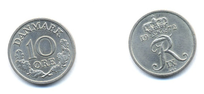 ДАНИЯ 10 ЭРЕ 1972 S; S, ФРЕДЕРИК IX (1947-1972) KM 849.2 медно-никель UNC 51-4414