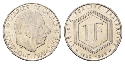Франция 1 франк 1988 30 лет Пятой Республике KM 963 никель aUNC 4118-821
