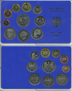 ФРГ набор из 9 монет 1979 F, официальный государственный набор, в пластике    PROOF  3540-24