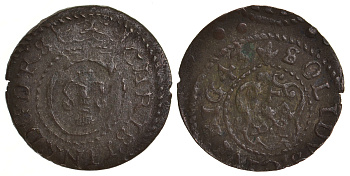 Ливония, Рига, шведская оккупация солид (шиллинг) 1643 Кристина (1634-1654) KM 21 серебро 1527-931