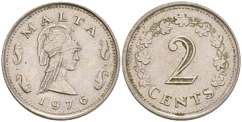 Мальта 2 цента 1976 Пентесилея, царица амазонок KM 9 медно-никель 192-348