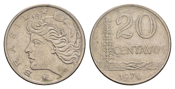 Бразилия 20 сентаво 1970 год-тип KM 579.2 медно-никель 4656-1236