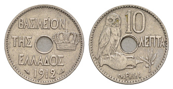 Греция 10 лепт 1912 Георг I (1863-1913), сова KM 63 никель 4655-418