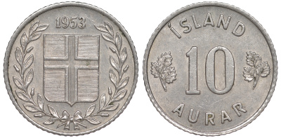 Исландия 10 эйре 1953 KM 10 медно-никель 4596-557
