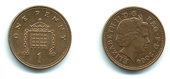 Великобритания 1 пенни 2004 Елизавета II (1952-2022) KM 986, Spink 4710 (B5) сталь плакированная медью 540-231