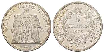 Франция 5 франков 1873 A, Геркулес KM 820 серебро 11-227-12