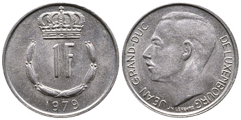 ЛЮКСЕМБУРГ 1 ФРАНК 1979 KM 55 медно-никель 177-1238