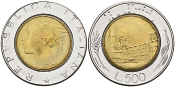 Италия 500 лир 1989 R KM 111 биметалл 4116-435