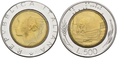 Италия 500 лир 1989 R KM 111 биметалл 4116-435
