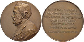 АВСТРИЯ МЕДАЛЬ 1913 ПАМЯТИ ИОСИФ УНГЕРА, ПРОФЕССОРА ПРАВА В ПРАЖСКОМ И ВЕНСКОМ УНИВЕРСИТЕТАХ, ДИАМЕТР 51 ММ., МЕДАЛЬЕР A. SCHARFF бронза 00-00