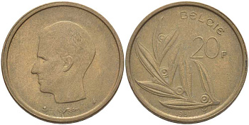 БЕЛЬГИЯ 20 ФРАНКОВ 1981 BELGIE, БОДУЭН I (1951-1993) KM 160 никель бронза 115-732