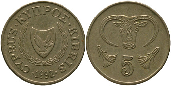 Кипр 5 центов 1992 KM 55.3 никель латунь 4158-555