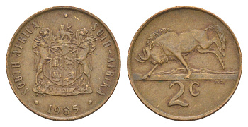 ЮАР 2 цента 1985 герб, антилопа гну KM 83 бронза 4621-162