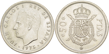 ИСПАНИЯ 50 ПЕСЕТ 1975 (76) ХУАН КАРЛОС I ( 1975-) KM 809 медно-никель XF 4185-824