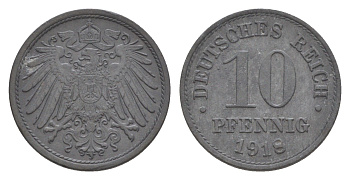 Германия 10 пфеннигов 1918 KM 26, J. 299 цинк 4647-1014