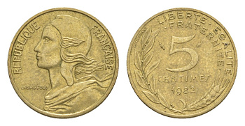 Франция 5 сантимов 1982 тип Morlon KM 933, Le Franc 125.18 алюминиевая бронза 4630-338