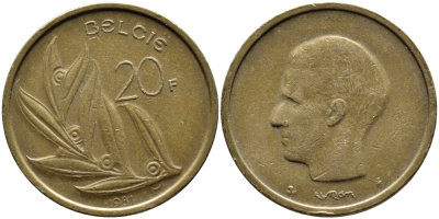 БЕЛЬГИЯ 20 ФРАНКОВ 1981 BELGIE KM 160 никель бронза 4390-1134