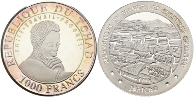 Чад 1000 франков 1999 серия наследие мировых культур, Иерихон серебро PROOF 04-317-25