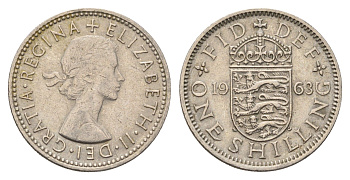 Великобритания 1 шиллинг 1963 Елизавета II (1952-2022), Английский герб KM 904, Spink 4147 медно-никель 4629-413